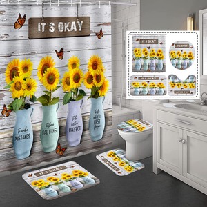 Juego <span class=keywords><strong>de</strong></span> Cortinas <span class=keywords><strong>de</strong></span> Ducha <span class=keywords><strong>de</strong></span> Poliéster Impermeables y Ecológicas con Estampado Personalizado <span class=keywords><strong>de</strong></span> Girasoles Amarillos Plegables <span class=keywords><strong>de</strong></span> 4 Piezas para Baño - Product Image 1
