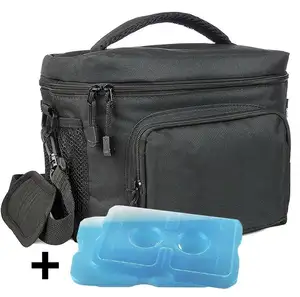 大型隔热午餐袋冷却器手提包，配有2个可重复使用的冷却器冰袋易拉拉链和肩带