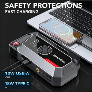 SHARMEAL Produttore OEM&ODM <span class=keywords><strong>Avviatore</strong></span> di Emergenza 4-IN-1 con Batteria da 6000mAh, Power Bank 12V Portatile per Auto con Pompa d'Aria - Product Image 4