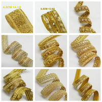 En gros, garniture de dentelle à bordure or et argent pailleté, tissée, pour vêtements ethniques, avec sangle tressée et ruban en fil métallique