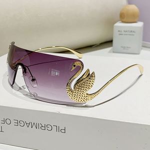 Gafas de Sol de Moda 2025 con Logotipo Personalizado, Diseño de Cisne con Patas Incrustadas, Lentes de Una Pieza para Mujer, Protección UV400, Montura Grande Sin Aro, Degradado - Product Image 4