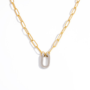 Collier en acier inoxydable, couleur or et argent, design géométrique, bijoux unisexe - Product Image 5