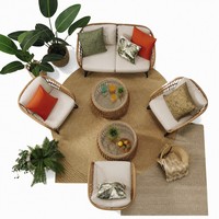 Collection de meubles d'extérieur en rotin tressé artisanal de qualité supérieure, ensemble modulable 5 pièces en rotin épais et durable