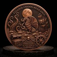 Pièce de collection Pirate Angel 5oz en cuivre fin 999, motif Kraken Octopus en relief, pièce commémorative ronde en cuivre pur