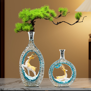 Nuevo Florero de Cristal Chino con Diseño de Ciervo y Ramas de Pino para Sala de Estar, Entrada, Mueble de TV, Decoración de Lujo - Product Image 5