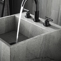 Robinet de lavabo à col de cygne rond noir mat, mitigeur double chaud/froid en laiton massif avec poignée en T, robinet de salle de bain moderne à 3 trous