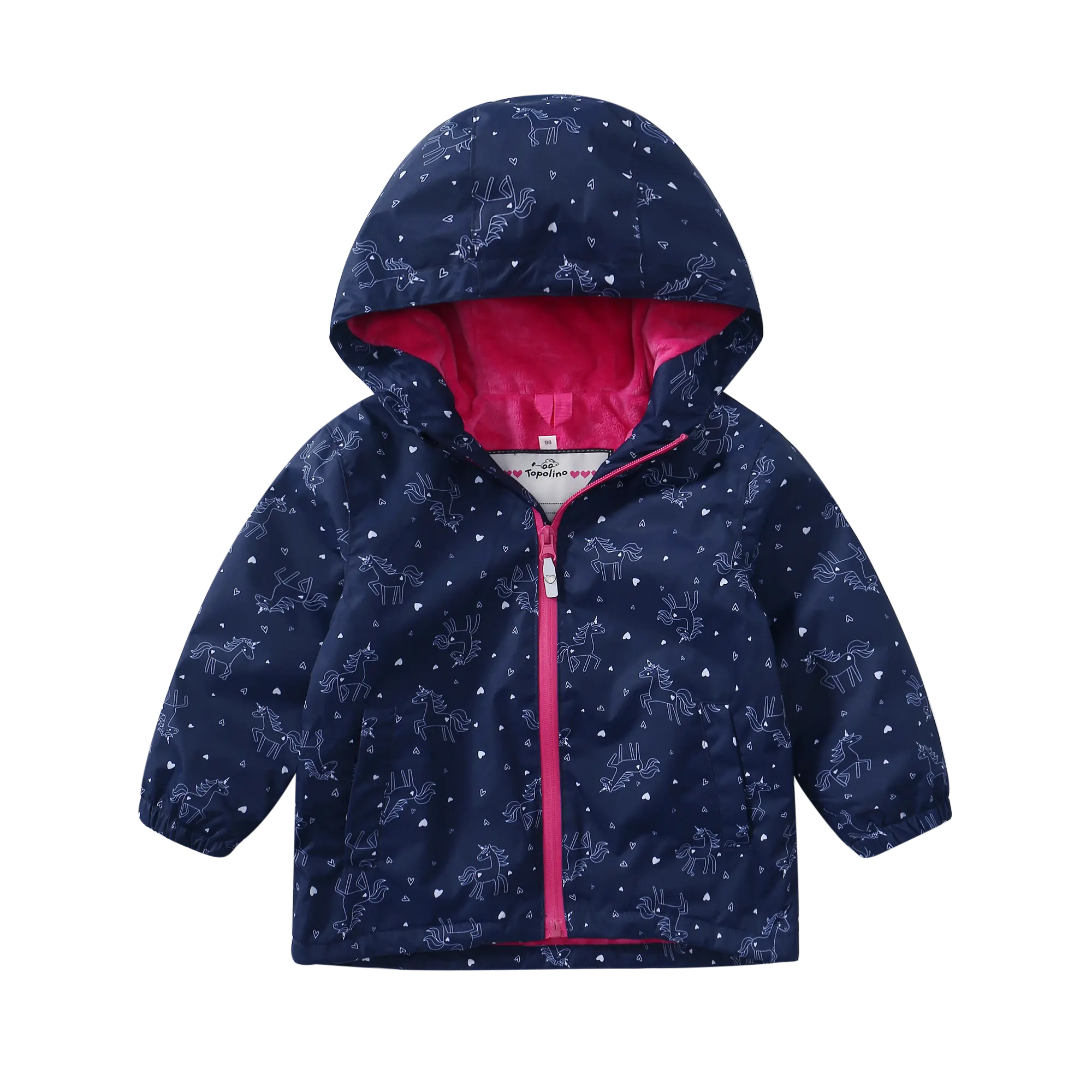 OEM customization spring and autumn coat kids girls rain jacket unicorn print rainwear fleece lining jacket waterproof cloth