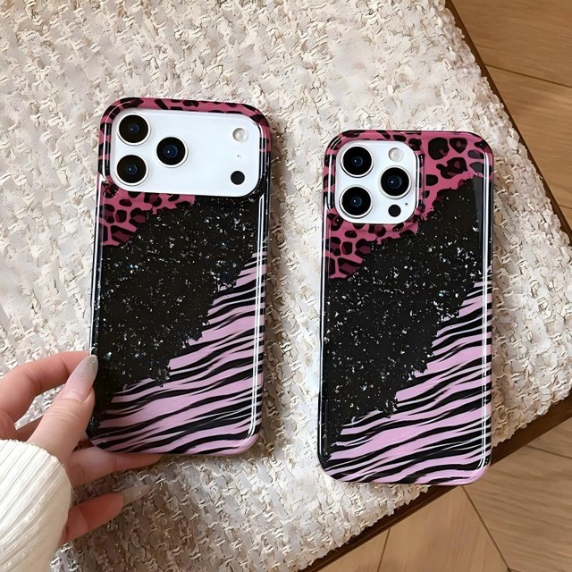 Gilded Glitter Leopard Ombre Mobile Phone case for iPhone 17 16 15 14 Pro Max Zebra Pattern IMD Gradient Rainbow PC back Cover