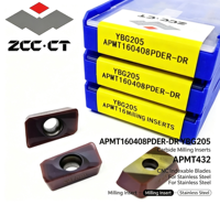 Plaquettes de fraisage en carbure ZCC.CT APMT160408PDER-DR YBG205 (APMT432) Lames indexables CNC pour l'acier inoxydable