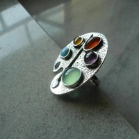 Bague créative multicolore ovale avec plaque de couleur, style bohème, rétro, ouverture réglable