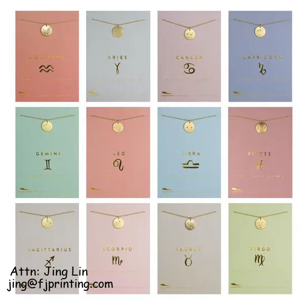 Custom printing handmade brand necklace ear rings bracelet jewelry packaging display paper cards