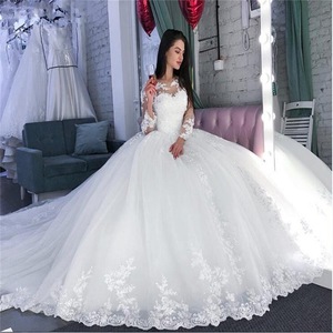 <b>Bridal</b> Wedding Dress Ball Gown Lace Appliqu Long <b>Sleeve</b> Sweetheart Neckline White Princess Waistline Vintage Style - Product Image 1