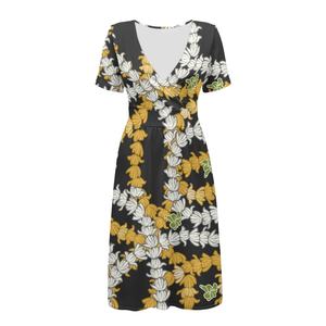 Maile stile <span class=keywords><strong>Ti</strong></span> Leaf stampa floreale con scollo a V abiti da donna all'ingrosso Hawaii fiori Lei Casual estate abito da spiaggia - Product Image 5