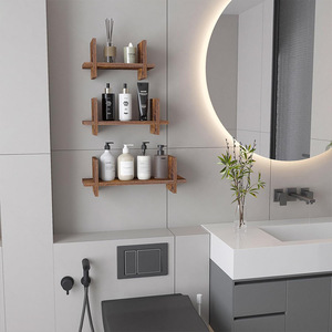 Wall-mounted <b>shelf</b>, living room wall decoration partition, bathroom minimalist toiletries storage <b>rack</b>, solid wood <b>shelf</b> - Product Image 2