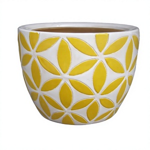 Modern Lightweight Ceramic <b>Flower</b> <b>Pots</b> Set with Circular Pattern Glazed Finish Drainage Hole 3 <b>Pots</b> <b>for</b> Indoor Use - Product Image 4