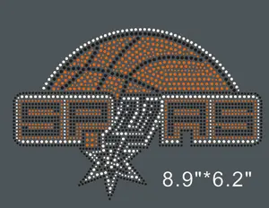 Plancha personalizada con diseño de baloncesto, apliques ostentosos de cristal para camisa del equipo deportivo San Antonio, con transferencia de diamantes de imitación