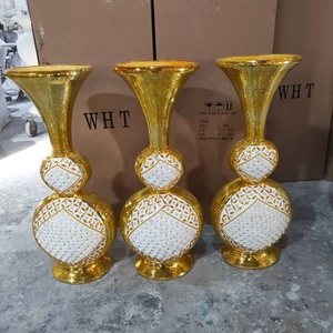 Trompette en verre, grands Vases dorés pour centres de table de mariage - Product Image 4