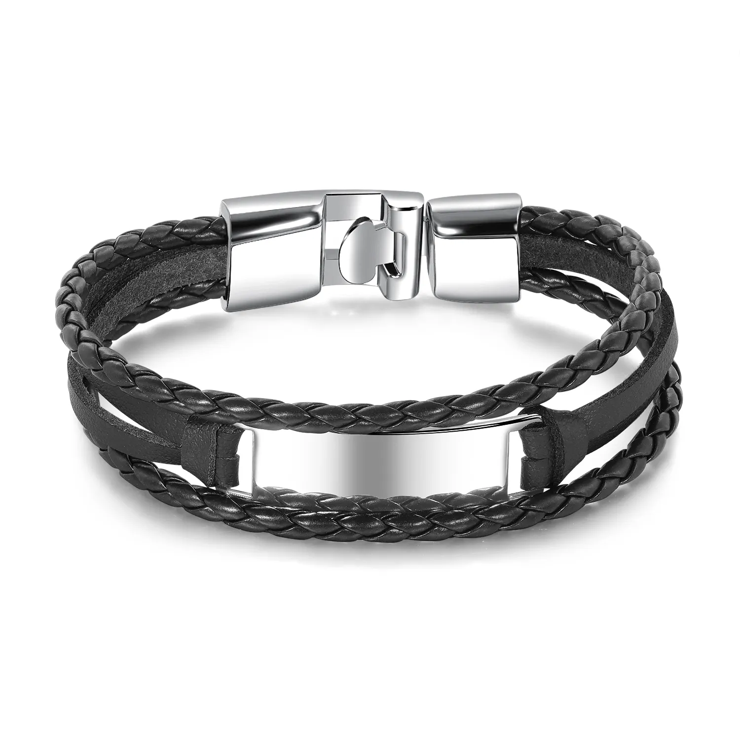 Wholesale Bulk Custom Black Fashion PU Leather Bracelet For Men Jewelry