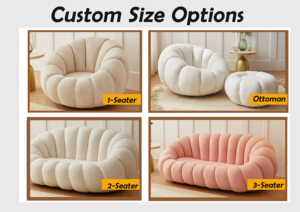 كرسي استرخاء فاخر بتصميم تاتامي، مصنوع من الصوف الصناعي بلون كريمي، مناسب لغرفة النوم والشرفة، كرسي كسول على شكل يقطينة - Product Image 3