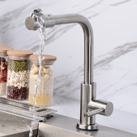 Robinet de cuisine monocommande en acier inoxydable 304, finition brossée, bec pivotant à 360 degrés, pour eau froide