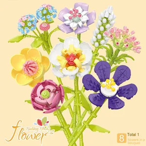 Juego de bloques de construcción educativos para niños transfronterizos, modelo de juguete 1:8, modelos populares de simulaciones de flores de partículas pequeñas de peonía rosa - Product Image 5