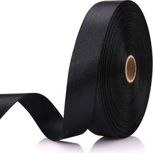 Cinta de Raso Negra Personalizada, 100% Poliéster, de una Sola Cara con Borde Tejido de Doble Cara, Brillo de Color Mixto - Product Image 1