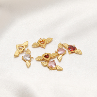Nouveauté - Charmes en forme d'ailes d'ange avec cœur en strass, acier inoxydable plaqué or 18 carats, 11*12 mm, pour la fabrication de bijoux