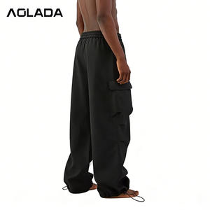 중국 공장 핫세일 맞춤형 카고 팬츠, 사이드 대형 포켓, 드로스트링 와이드 레그 카고 남성용 바지 - Product Image 2