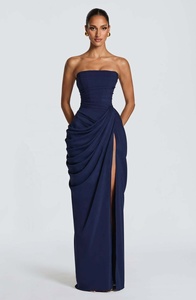 OUDINA Vestito Lungo Elegante da <span class=keywords><strong>Donna</strong></span>, Asimmetrico con Pieghe e Spacco Alto, Spalle Scoperte, per Feste e Occasioni Speciali - Product Image 6