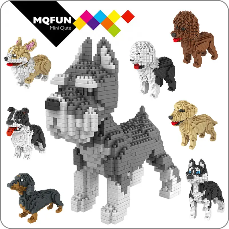 PZX สัตว์น่ารักสุนัข Micro Diamond Building Block น่ารักลูกสุนัข Corgi Husky Schnauzer Dachshund Collie Poodle อิฐของเล่น