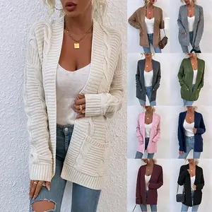 Nueva moda Otoño Invierno 2023 suéteres de mujer con cárdigan de bolsillo suéter de mujer cárdigan de punto abrigo para mujer