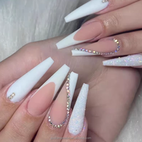 Faux ongles à presser en acrylique faits main, forme cercueil, motif ballerine pailletée, couleur personnalisable, avec colle pour application sur les doigts, pour mariage