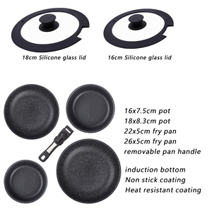 מטבח nonstick לחץ אלומיניום סט כלי בישול 7 חתיכות סט כלי בישול, סירים, מחבתות עם ידית במחבת נשלפת - Product Image 4