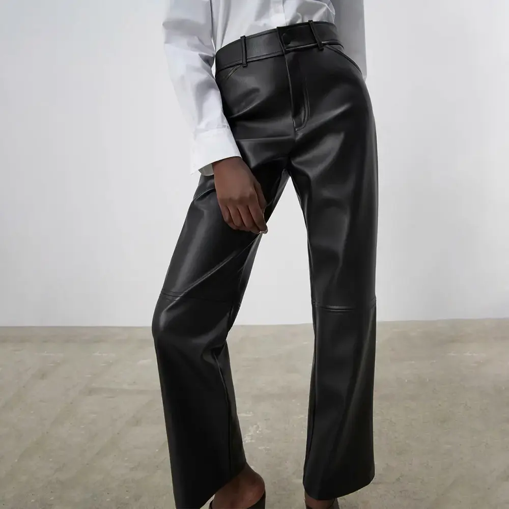 YILISHA new Solid loosen black casual High Elastic Waist Leggings Trousers leather pants for women