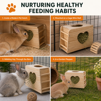 Mangeoire à foin et maisonnette 2-en-1 en bois de pin naturel pour lapins, chinchillas et cochons d'Inde