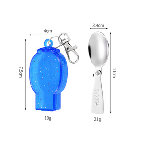 Accessoires scolaires pour enfants : Porte-clés cuillère-fourchette pliable à rivets, étui pailleté, durable, compatible lave-vaisselle, portable pour fête, cuillère-fourchette à salade - Product Image 5