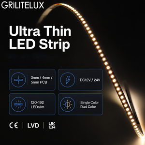 Bande LED découpable 3-5mm PCB, longueur de coupe 15.625-50mm, CRI>90, DC12V/24V, 120-192 LED/m pour projets d'éclairage de rayonnages de vente au détail - Product Image 1
