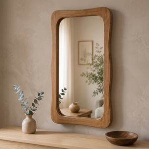 Wood Framed <b>Wall</b> <b>Mirror</b> Scandinavian Design Decorative <b>Rectangular</b> Shape Natural Finish - Product Image 1