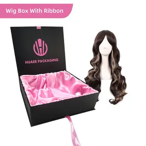 Caja de trenzas para extensiones de cabello con imán de lujo reciclable, embalaje de papel de etiqueta privada de cartón, cajas grandes personalizadas para pelucas con logotipo