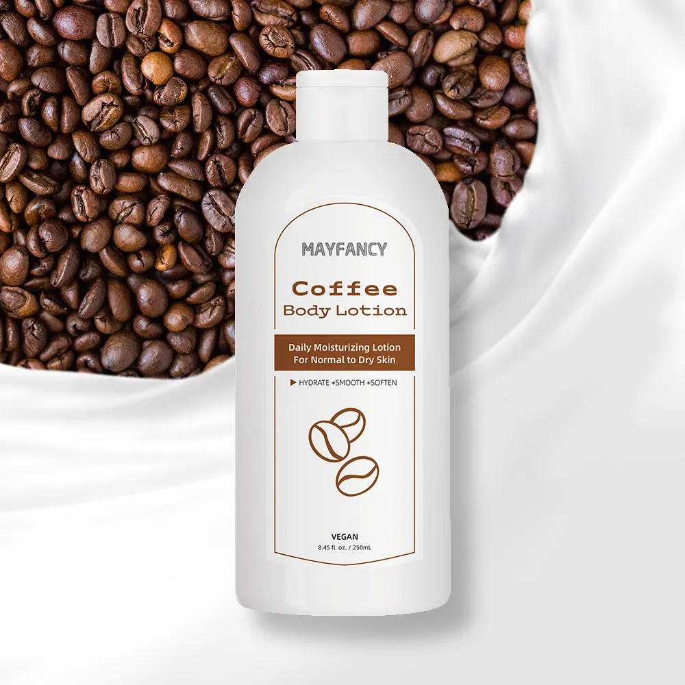 moisture nourishing with coffee extract OEM private label 250ml body customized body lotion cream for healthy-looking skin.