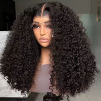 Peluca de Cabello Humano 100% Virgen con Cierre de Encaje y Hecha a Máquina, Pelucas Afro Rizadas de Alta Densidad, Pelucas Frontales de Encaje Suizo HD sin Pegamento