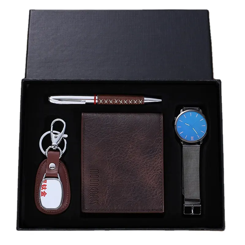 Conjunto de joyería de regalo fino para hombre, Conjunto de reloj de moda con llavero, BILLETERA, bolígrafo, informal, de cuarzo, regalo de cumpleaños