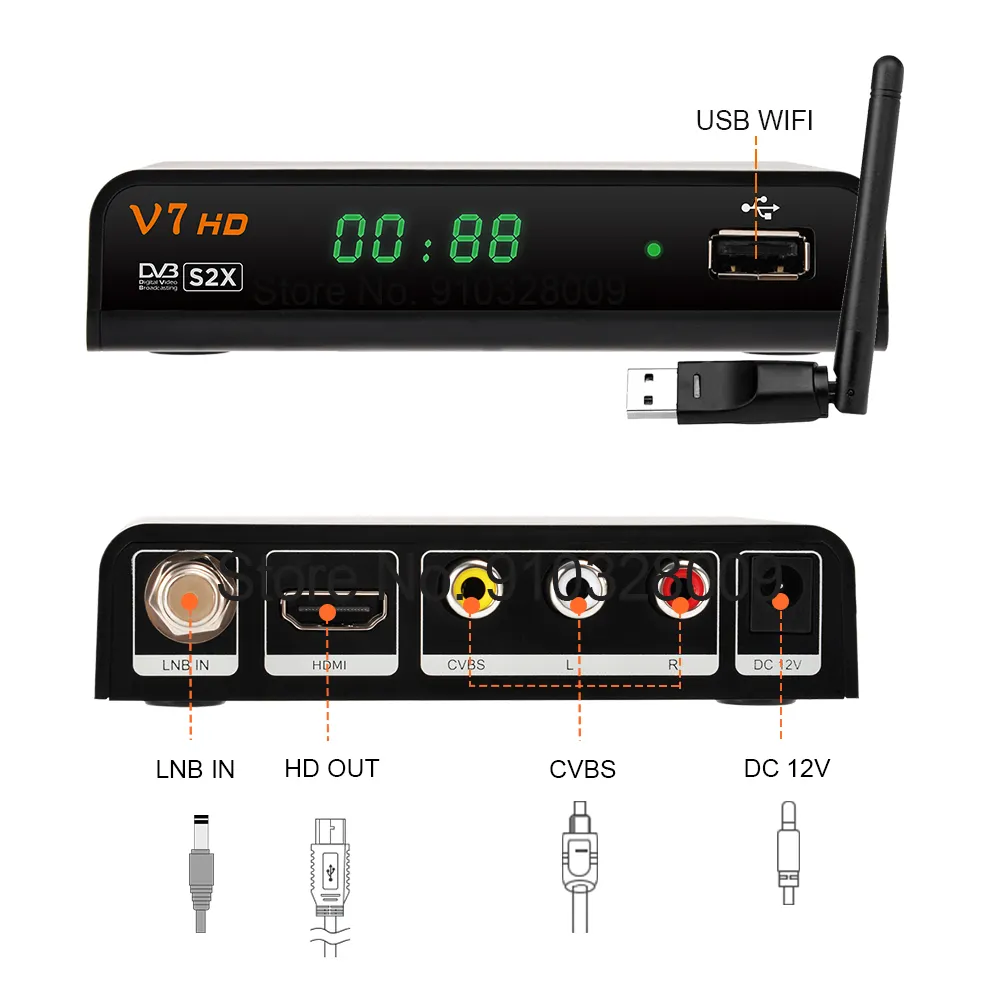 جهاز استقبال قمر صناعي عالي الوضوح بالكامل GTmedia V7 مزود بـ USB وخاصية WiFi تم تحديثه بواسطة gtmedia v7s وHD وDVB-S2X 1080P Set Top Box