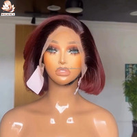 Wig rambut manusia potongan pixie bob berlapis, warna merah Auburn, tanpa lem, siap pakai, dengan lace frontal 13x4, kepadatan 180%, sudah dirapikan, untuk wanita kulit hitam.
