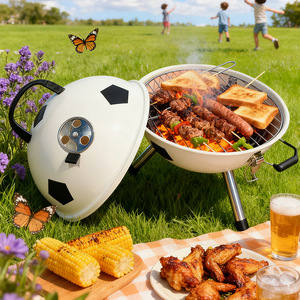 Griglia a Carbone Portatile a Forma di Pallone da Calcio, <span class=keywords><strong>Barbecue</strong></span> Tematico con Rivestimento in Ceramica, Antiruggine Multifunzionale per <span class=keywords><strong>Barbecue</strong></span> all'Aperto - Product Image 1