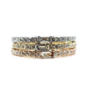 Ensemble de bagues fines empilables classiques pour mariée, en or blanc 18 carats, serties de diamants taille baguette de haute qualité, pour mariage, fête ou anniversaire - Product Image 1