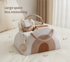 Sac tout-en-un pour maman en corde de coton écologique - Organisateur de crèche tissé à la main pour couches et essentiels - Rangement décoratif - Product Image 5