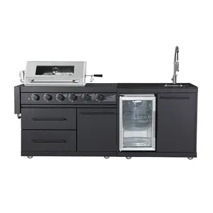 Nero SUS304 cucina esterna in acciaio inox armadio cucina esterna con griglia a Gas laterale e barbecue Grill