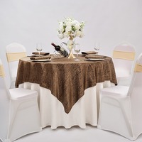 Nappe de table carrée de luxe haut de gamme en satin 72x72 pouces, couverture de table ronde jacquard damassé marron premium pour mariage, vente en gros