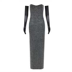 Robe longue moulante décontractée à strass, dos nu, bretelles, sans manches, style tube top amincissant - Product Image 5